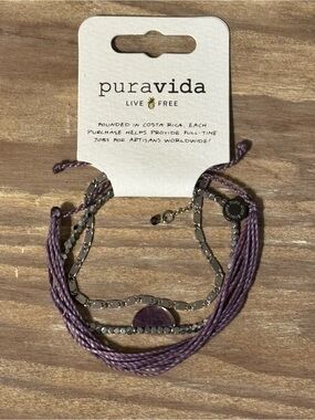 Bracelet Club Stack - Pura Vida Purple Layered Cord and Chain Bracelet Set